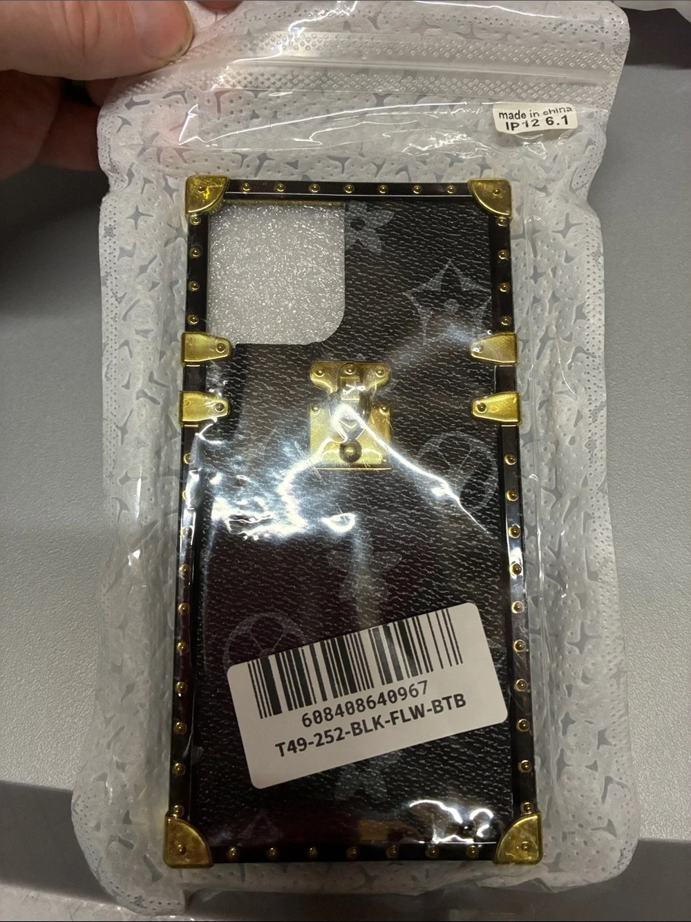 Black Phone Case with Gold Hardware for iPhone 12/12 Pro